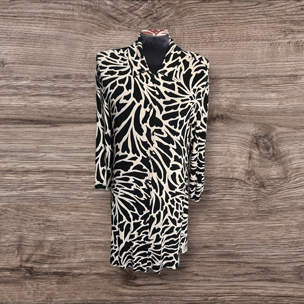 Chico’s Travelers Button Up Dress Long Sleeve Black Tan Size 2 Large
